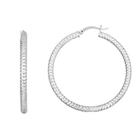 Sterling Silver Large Hoop Earrings with Braid Texture
