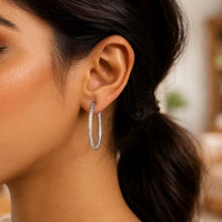 Sterling Silver Large Hoop Earrings with Braid Texture