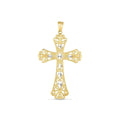14K two-tone gold cross pendant with high polish and diamond-cut finish
