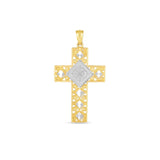 14k Two Tone Gold High Polish Diamond Cut Cross Pendant thumbnail 1
