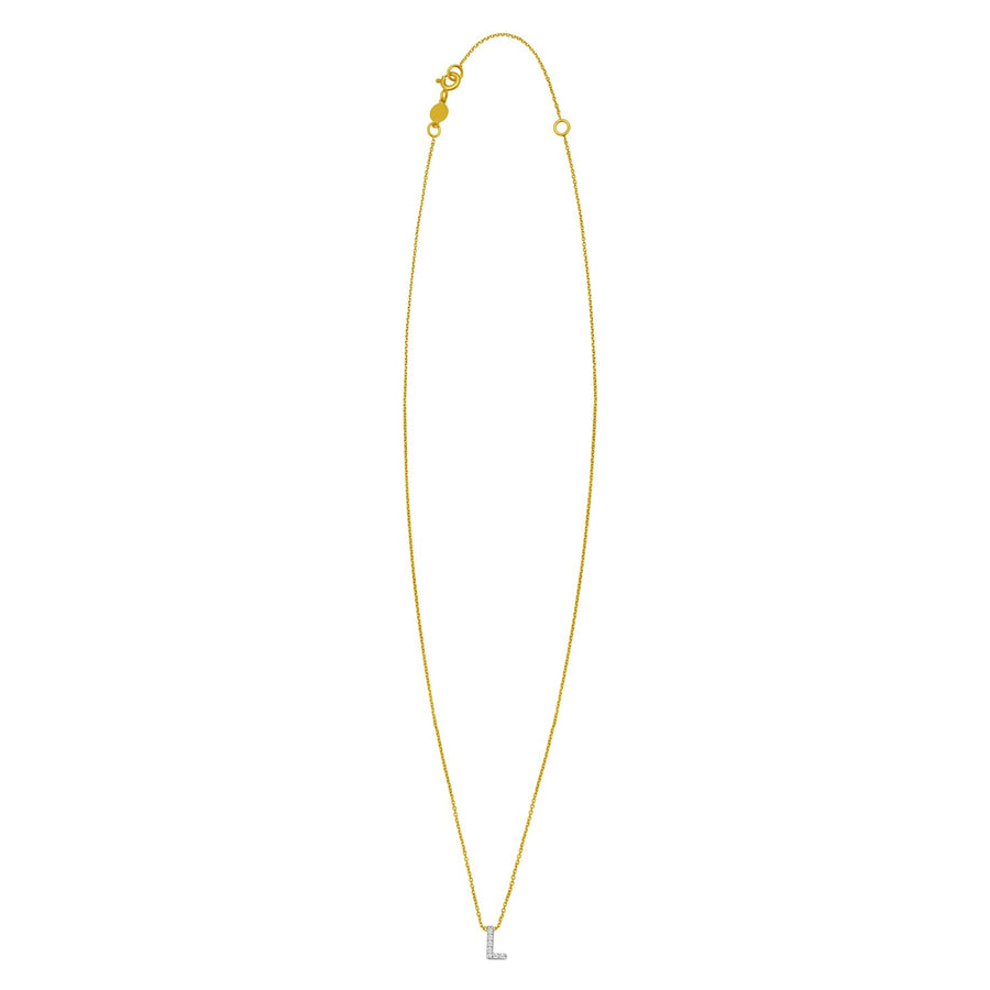 14K Yellow Gold Mini Diamond L Initial Pendant Necklace