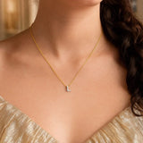 14K Yellow Gold Mini Diamond L Initial Pendant Necklace thumbnail 4