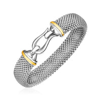 Popcorn Texture Bracelet with Hook Clasp in Sterling Silver and 18k Yellow Gold