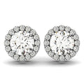 14K white gold ring with round diamond center and round diamond halo stones