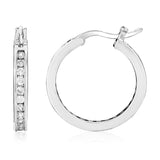 Sterling Silver Large Hoop Earrings with Cubic Zirconias thumbnail 1