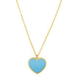 14K yellow gold necklace with heart turquoise pendant on polished chain thumbnail 1