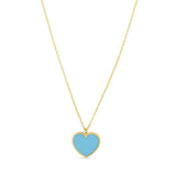 14k Yellow Gold High Polish Heart Turquoise Paste Necklace thumbnail 2