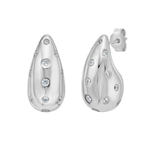 Sterling Silver Puffed Raindrop with Cubic Zirconia Stones Earrings