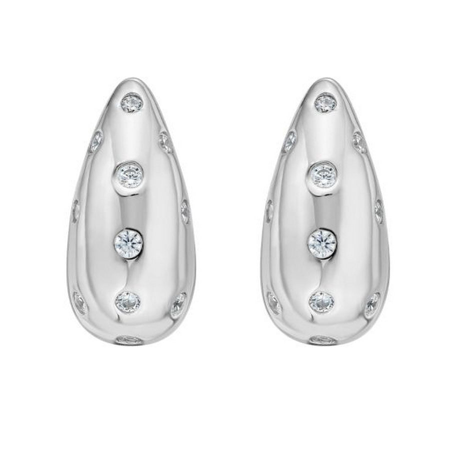 Sterling Silver Puffed Raindrop with Cubic Zirconia Stones Earrings