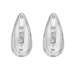 Sterling Silver Puffed Raindrop with Cubic Zirconia Stones Earrings