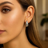 Sterling Silver Puffed Raindrop with Cubic Zirconia Stones Earrings thumbnail 3