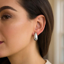 Sterling Silver Puffed Raindrop with Cubic Zirconia Stones Earrings