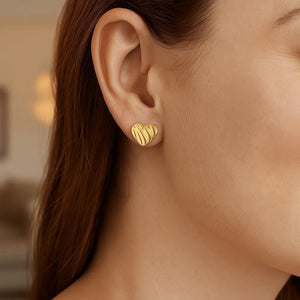 14K Yellow Gold High Polish Scribble Heart Stud Earrings