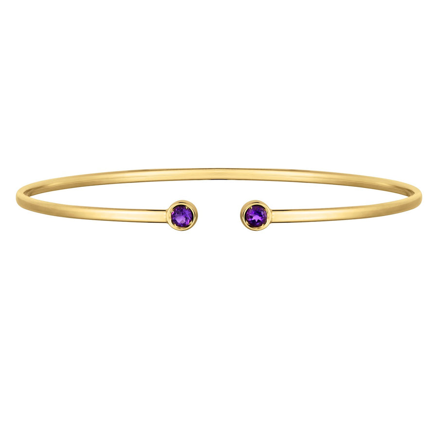 14K Yellow Gold Amethyst Open Cuff Bangle (2.00 mm)