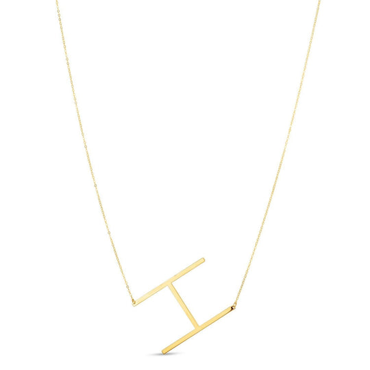 14K yellow gold initial H pendant necklace with polished finish