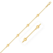 Load image into Gallery viewer, 14k Yellow Gold Rolo Chain Bracelet with Puffed Heart Stations (3.30 mm)