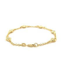 Load image into Gallery viewer, 14k Yellow Gold Rolo Chain Bracelet with Puffed Heart Stations (3.30 mm)