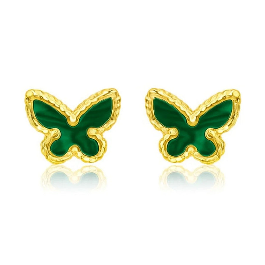 14K Yellow Gold Primavera Malachite Butterfly Stud Earrings