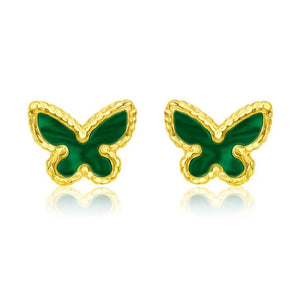 14K Yellow Gold Primavera Malachite Butterfly Stud Earrings