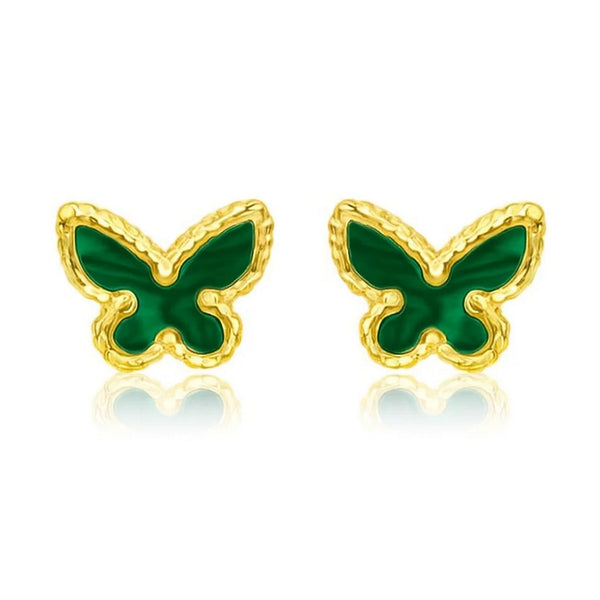 14K Yellow Gold Primavera Malachite Butterfly Stud Earrings