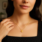 14K Yellow Gold Puffed Mini Clover Pendant Necklace thumbnail 5