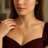14K Yellow Gold Puffed Mini Clover Pendant Necklace thumbnail 6