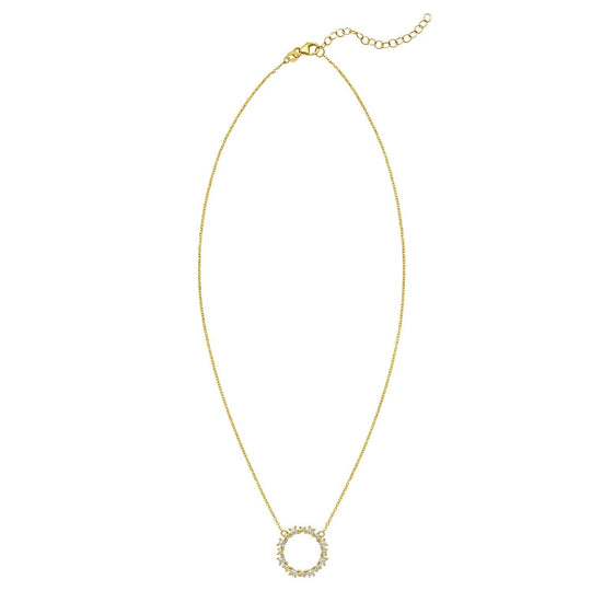 14K yellow gold open circle pendant necklace on a fixed bail