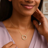 14K Yellow Gold Diamon Oro Circle Necklace thumbnail 6