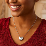 Sterling Silver Rhodium Plated Puffy Heart Necklace thumbnail 4