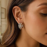 Sterling Silver Double Row Big and Small Round Hoop Earrings thumbnail 3