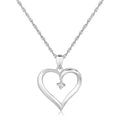 925 sterling silver open heart pendant with heart-shaped diamond accents