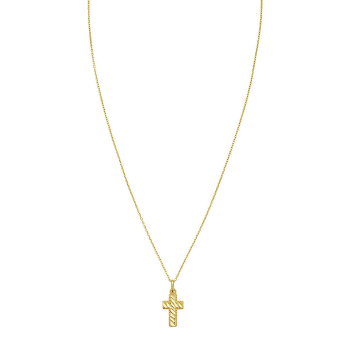 14K Yellow Gold Diamond Cut Cross Necklace
