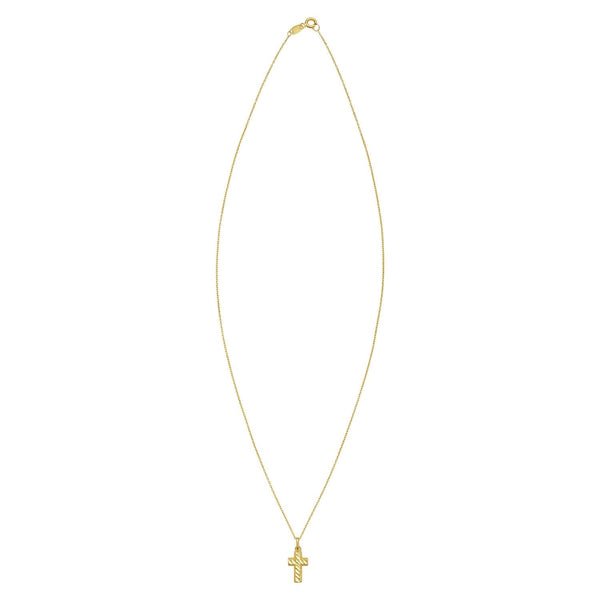 14K Yellow Gold Diamond Cut Cross Necklace