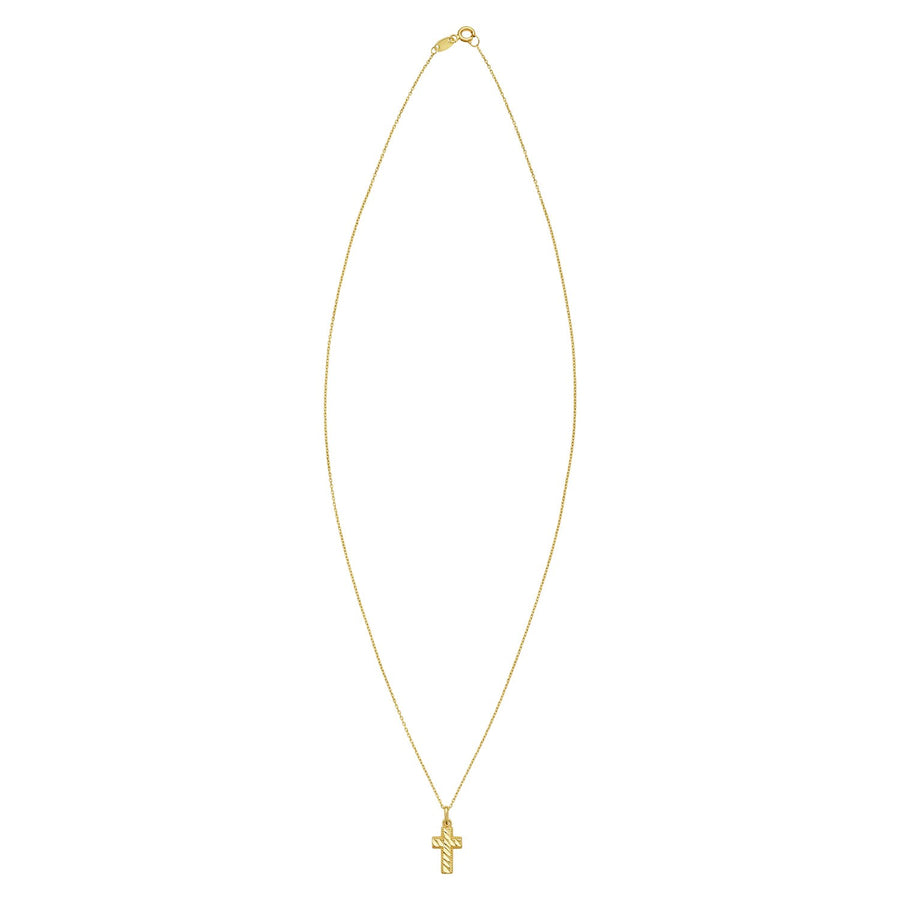 14K Yellow Gold Diamond Cut Cross Necklace