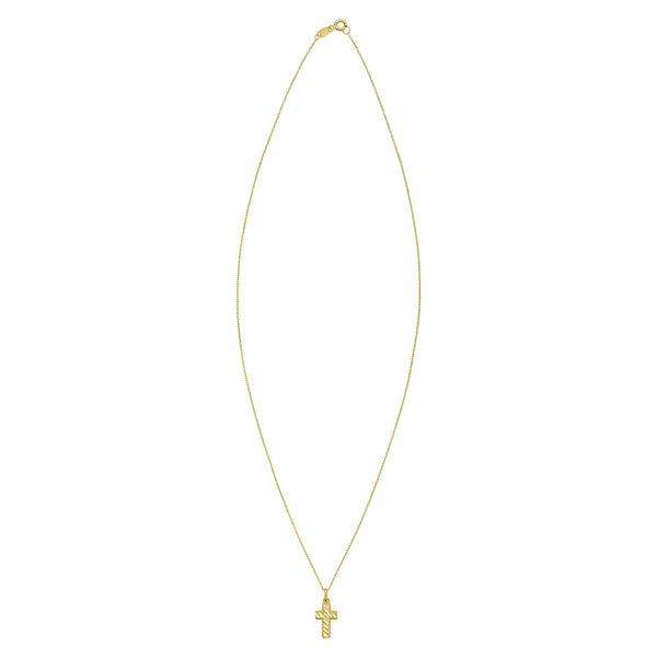 14K Yellow Gold Diamond Cut Cross Necklace
