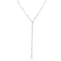 Sterling silver paperclip lariat necklace with pear freshwater pearl drop