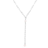 Sterling Silver Rhodium Plated Freshwater Pearl Paperclip Lariat Necklace thumbnail 1