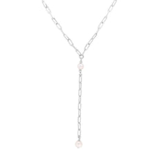 Sterling Silver Rhodium Plated Freshwater Pearl Paperclip Lariat Necklace