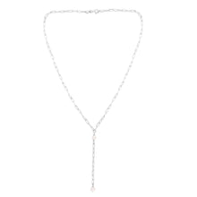 Sterling Silver Rhodium Plated Freshwater Pearl Paperclip Lariat Necklace