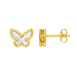 14K Yellow Gold Mother of Pearl Butterfly Stud Earrings thumbnail 1