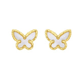 14K Yellow Gold Mother of Pearl Butterfly Stud Earrings thumbnail 2