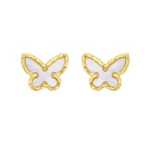 14K Yellow Gold Mother of Pearl Butterfly Stud Earrings