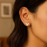 14K Yellow Gold Mother of Pearl Butterfly Stud Earrings thumbnail 3