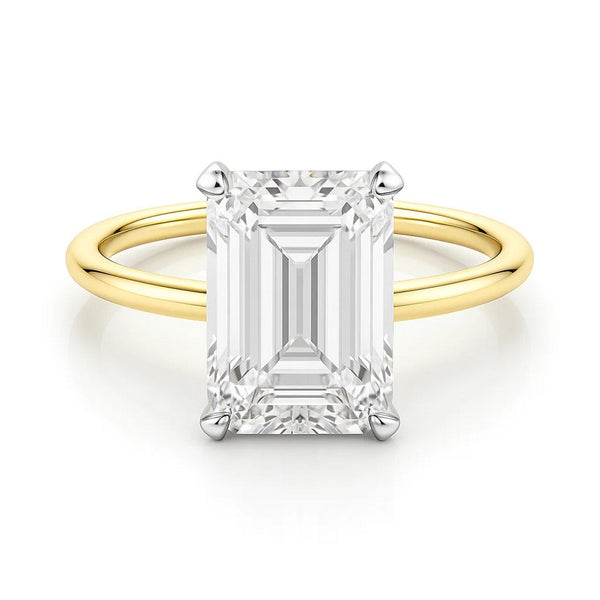 5 Carat Emerald Lab Grown IGI G/VS1 Diamond Solitaire Ring in 14K Yellow Gold