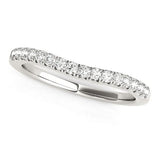 14K white gold curved wedding band with pave round diamond stones thumbnail 1