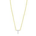 14K yellow gold letter T initial pendant necklace with diamond accent
