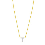 14K yellow gold letter T initial pendant necklace with diamond accent thumbnail 1
