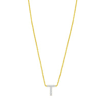 14K Yellow Gold Mini Diamond T Initial Pendant Necklace