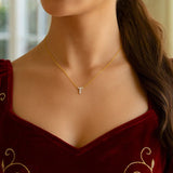 14K Yellow Gold Mini Diamond T Initial Pendant Necklace thumbnail 4