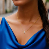 14K Yellow Gold Mini Diamond T Initial Pendant Necklace thumbnail 5